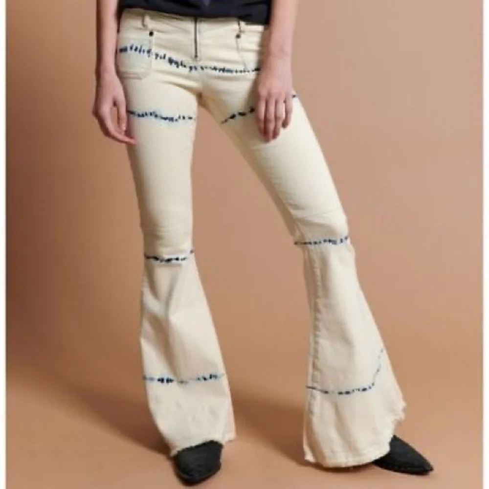 One Teaspoon Cream Tie-Dye Flare Jeans - Picture 1 of 4